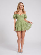 Sage Green Tulle A-Line Sweetheart Backless Short Dress with Tiered Ruffles - Curvevia