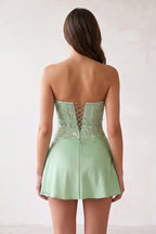 Sky Blue Embroidered A-Line Strapless Satin Homecoming Dress - Curvevia