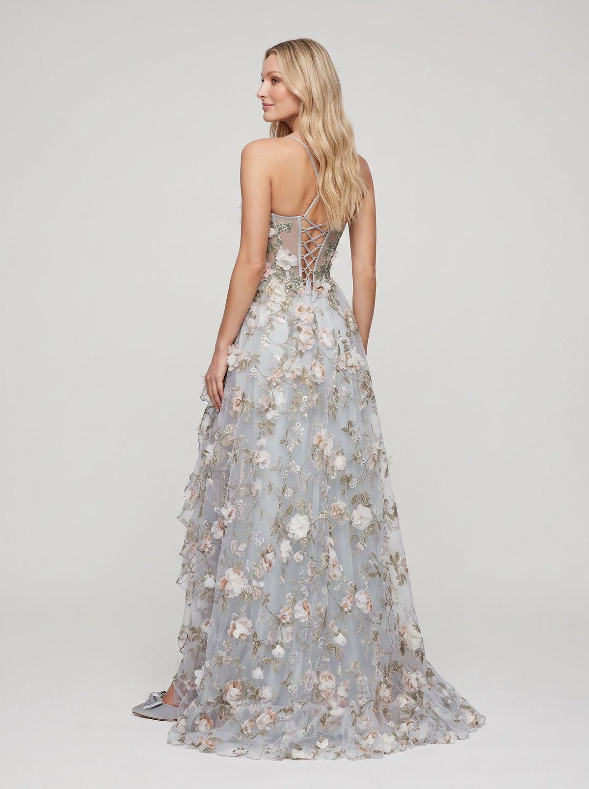 Purple Floral Tulle A-Line Sweetheart Criss-Cross Straps Floor-Length Dress with 3D Appliques - Curvevia