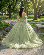 Gold Off Shoulder Tulle Quinceanera Dresses With Lace Appliques - Curvevia