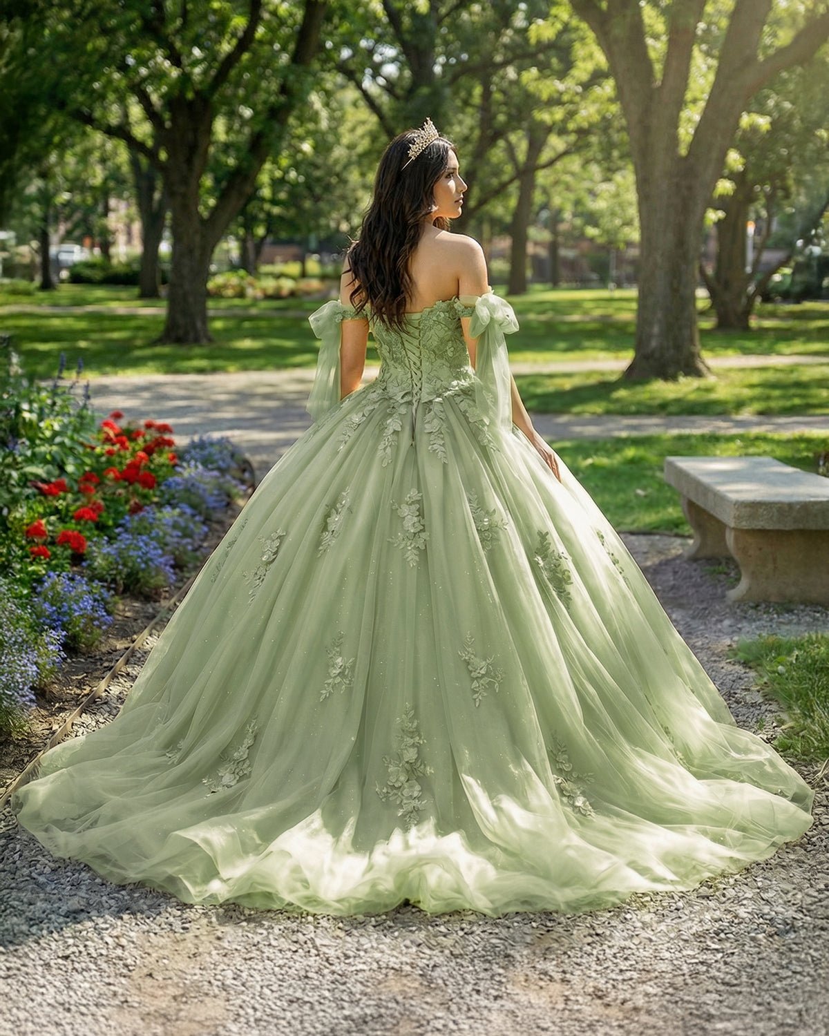 Gold Off Shoulder Tulle Quinceanera Dresses With Lace Appliques - Curvevia