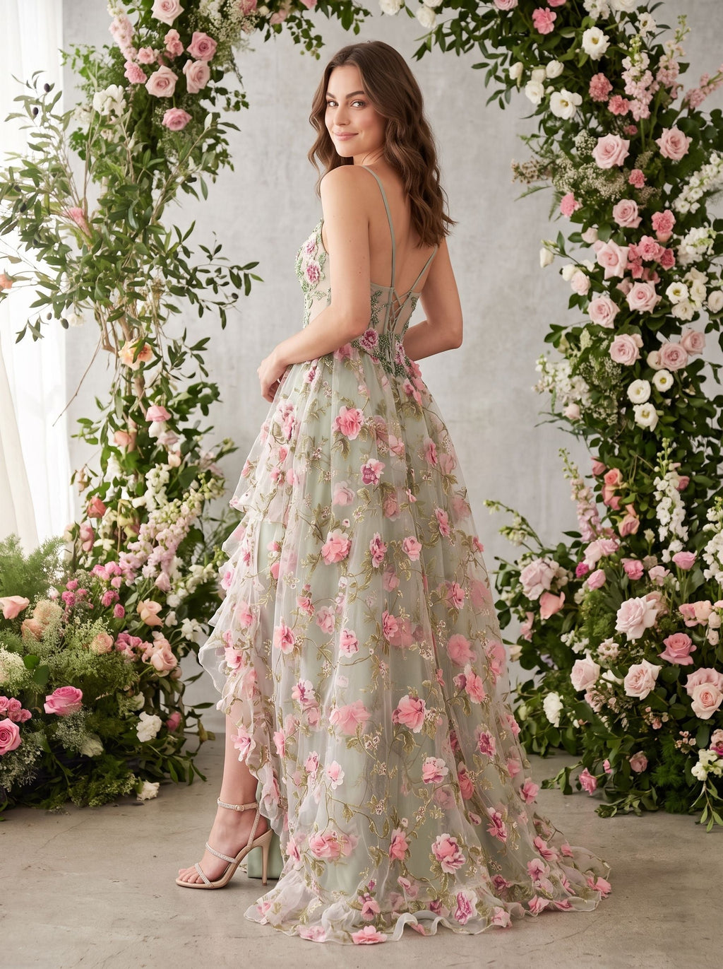 Sage Green Tulle A-Line Sweetheart Lace-up Floor-Length Dress with Sheer Corset - Curvevia