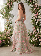Sage Green Tulle A-Line Sweetheart Lace-up Floor-Length Dress with Sheer Corset - Curvevia