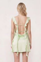 Aqua Ruffled Sheath Square Neck Satin Ruched Homecoming Dress - Curvevia