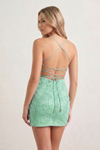 Sheath Spaghetti Straps Lace Short Homecoming Dresses - Curvevia