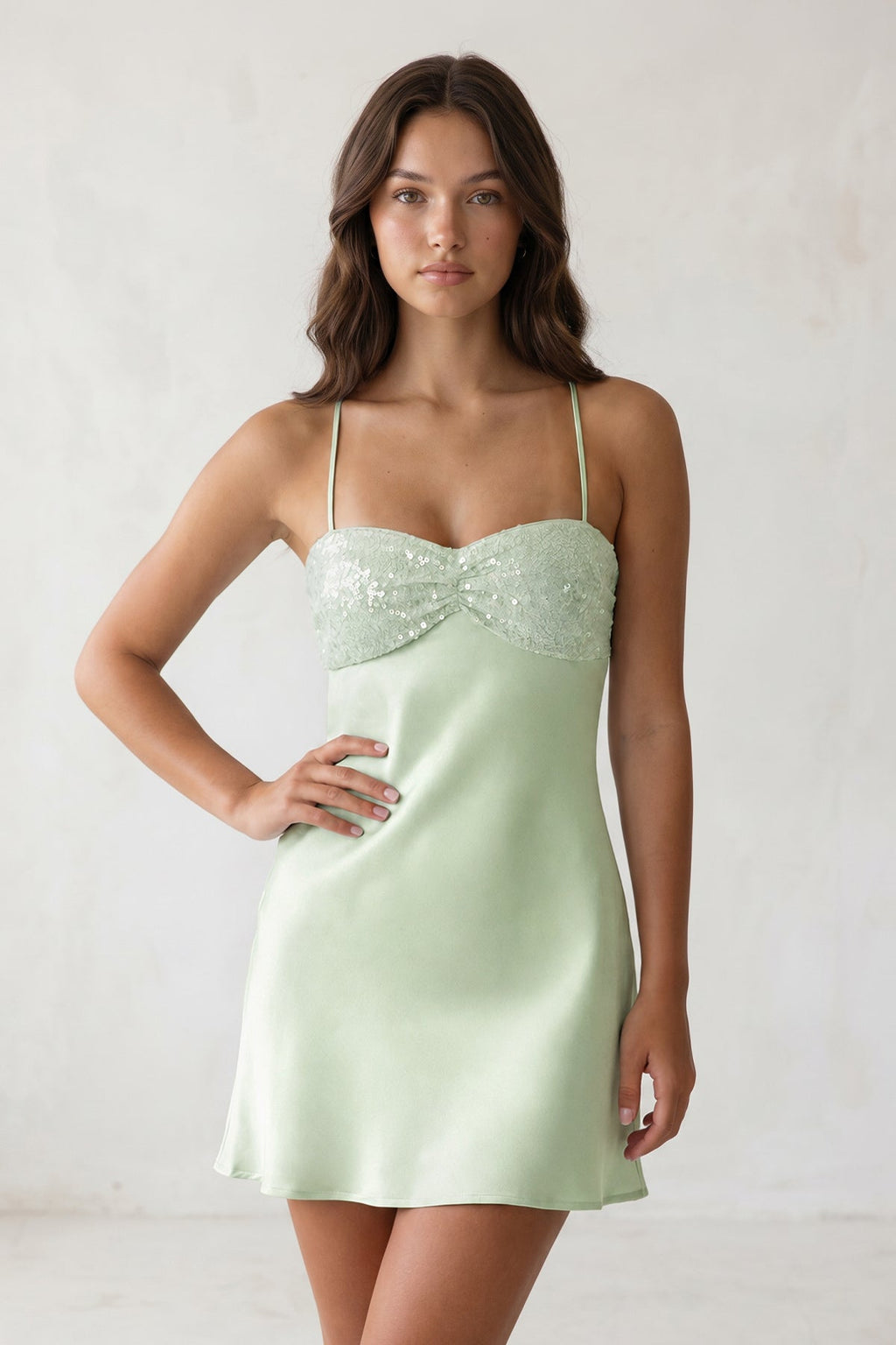 Sky Blue Spaghetti Straps Sheath Satin Homecoming Dress With Sequins - Curvevia