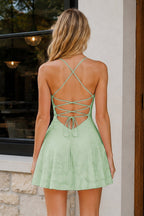 Pink Spaghetti Straps Jacquard Chiffon A-Line Homecoming Dress - Curvevia