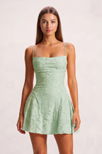 Pink Spaghetti Straps Jacquard Chiffon A-Line Homecoming Dress - Curvevia