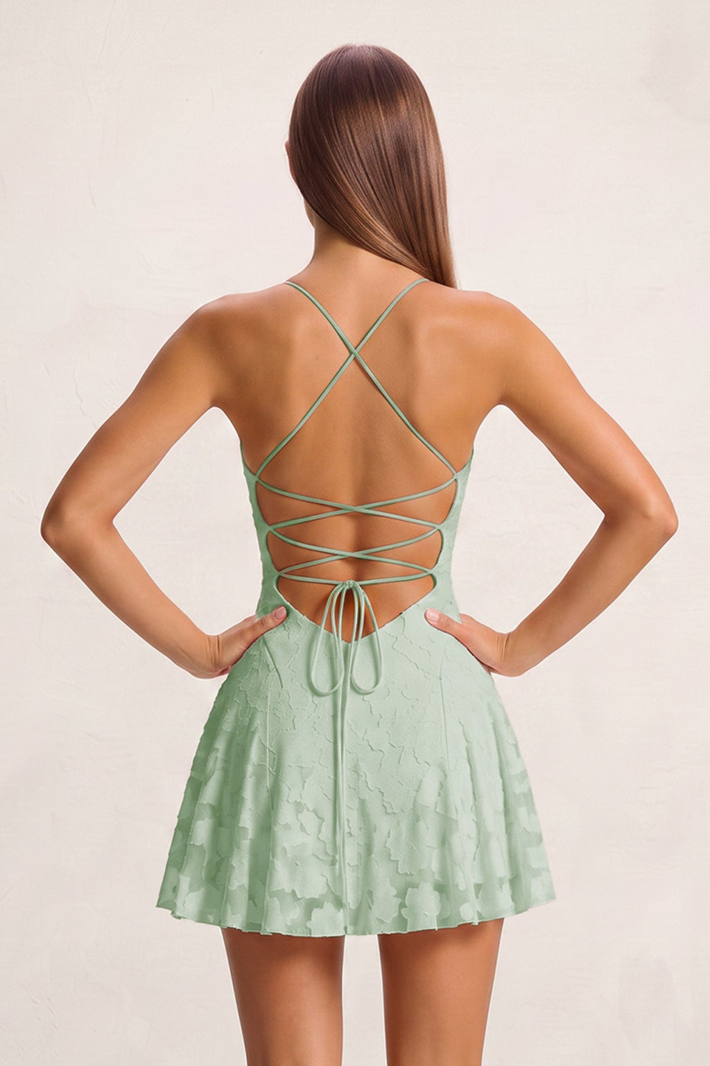 Pink Spaghetti Straps Jacquard Chiffon A-Line Homecoming Dress - Curvevia