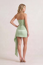Yellow Strapless Bodycon Satin Corset Homecoming Dress With Ribbon - Curvevia