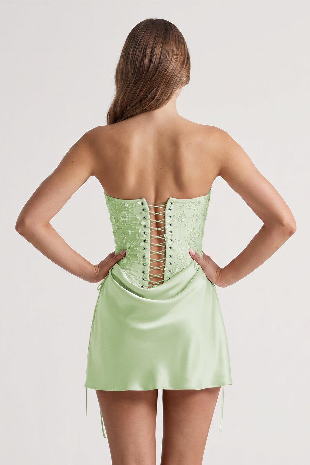 Pink Sweetheart Sheath Corset Ruched Satin Homecoming Dress with Beading - Curvevia