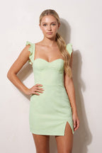 Yellow Sweetheart Sheath Ruffled Linen Homecoming Dress With Slit - Curvevia