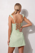 Yellow Sweetheart Sheath Ruffled Linen Homecoming Dress With Slit - Curvevia