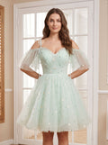 Green Tulle A-Line Sweetheart Lace-up Short Dress with Daisy Appliques - Curvevia