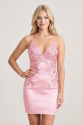 Sage Green V-Neck Sheath Satin Sequined Homecoming Dress - Curvevia