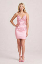 Sage Green V-Neck Sheath Satin Sequined Homecoming Dress - Curvevia