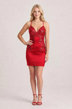 Sage Green V-Neck Sheath Satin Sequined Homecoming Dress - Curvevia