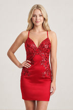 Sage Green V-Neck Sheath Satin Sequined Homecoming Dress - Curvevia