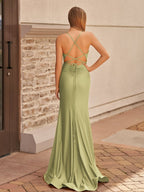 Mermaid Spaghetti Straps Satin Prom Dress with Slit - Curvevia