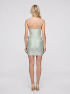 Mint Green Satin Sheath V-Neck Back Zip Short Dress with Bow - Curvevia