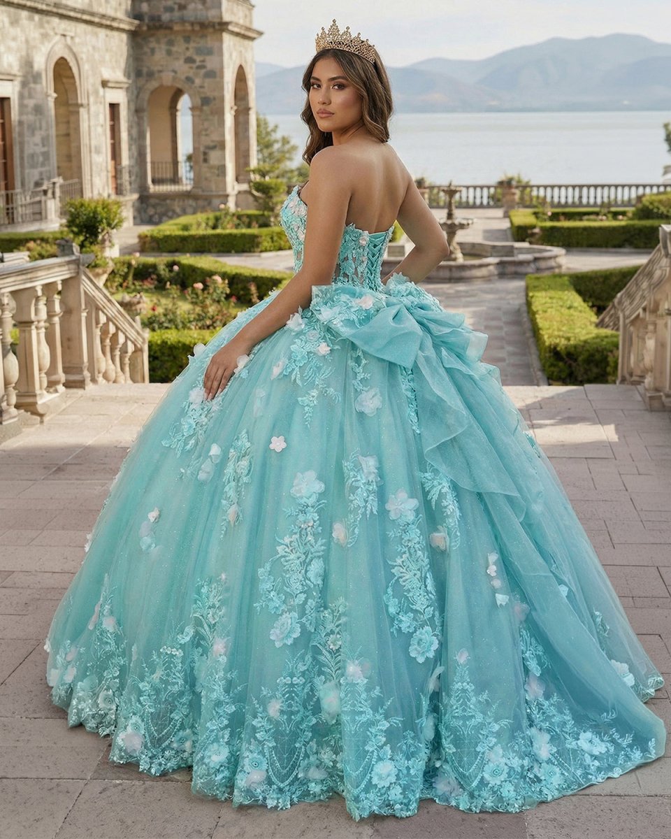 Sage Strapless Tulle Sleeveless Quinceanera Dress - Curvevia