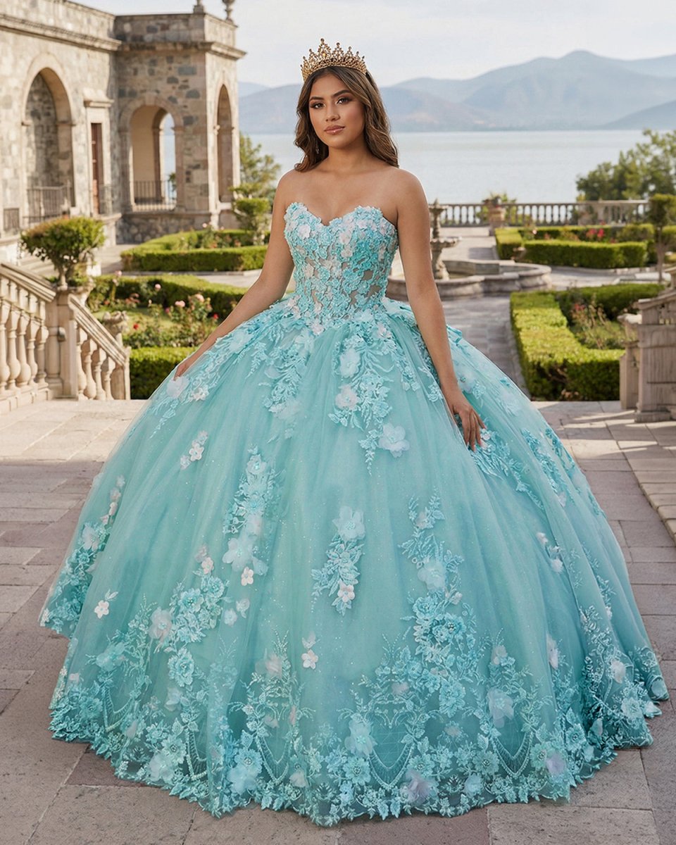 Sage Strapless Tulle Sleeveless Quinceanera Dress - Curvevia