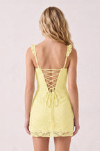Yellow Sweetheart Lace Sheath Mini Homecoming Dress with Lace-Up Back - Curvevia
