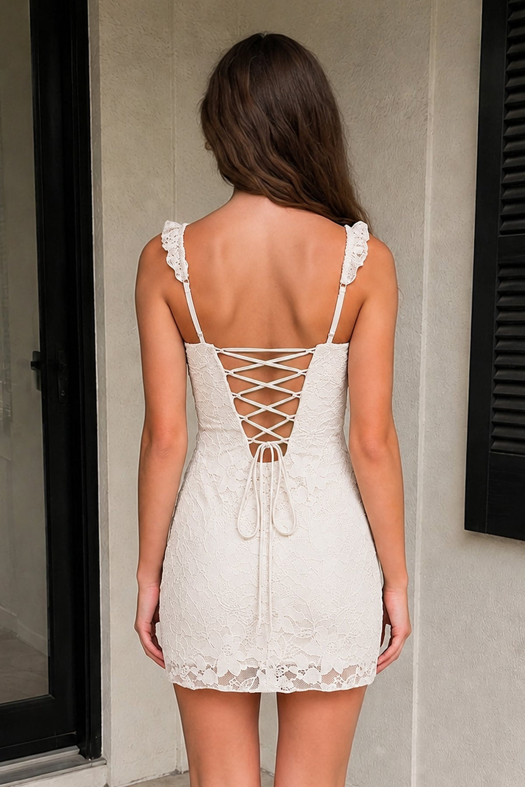 Yellow Sweetheart Lace Sheath Mini Homecoming Dress with Lace-Up Back - Curvevia
