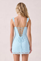 Yellow Sweetheart Lace Sheath Mini Homecoming Dress with Lace-Up Back - Curvevia