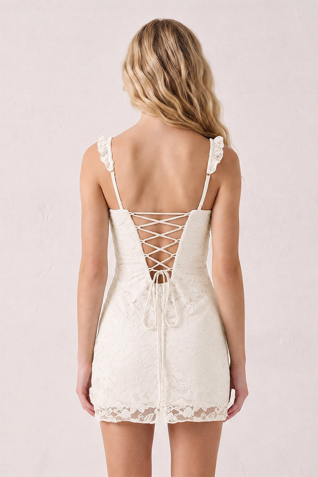 Yellow Sweetheart Lace Sheath Mini Homecoming Dress with Lace-Up Back - Curvevia