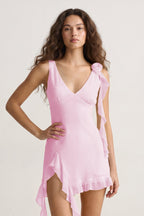 Sage V-Neck Chiffon A-Line Ruffled Homecoming Dress - Curvevia
