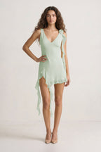 Sage V-Neck Chiffon A-Line Ruffled Homecoming Dress - Curvevia