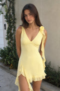 Sage V-Neck Chiffon A-Line Ruffled Homecoming Dress - Curvevia