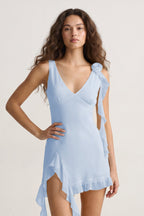 Sage V-Neck Chiffon A-Line Ruffled Homecoming Dress - Curvevia