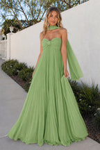 A Line Light Pink Sweetheart Chiffon Long Prom Dress - Curvevia