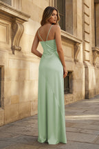 Spaghetti Straps Long Sheath Evening Dress With Split - Curvevia