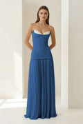 Blue Sweetheart Sheath Chiffon Pleated Long Wedding Guest Dress - Curvevia