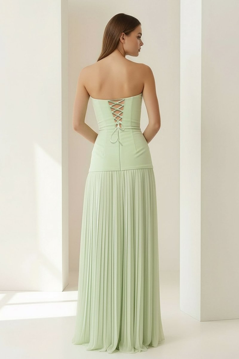 Blue Sweetheart Sheath Chiffon Pleated Long Wedding Guest Dress - Curvevia