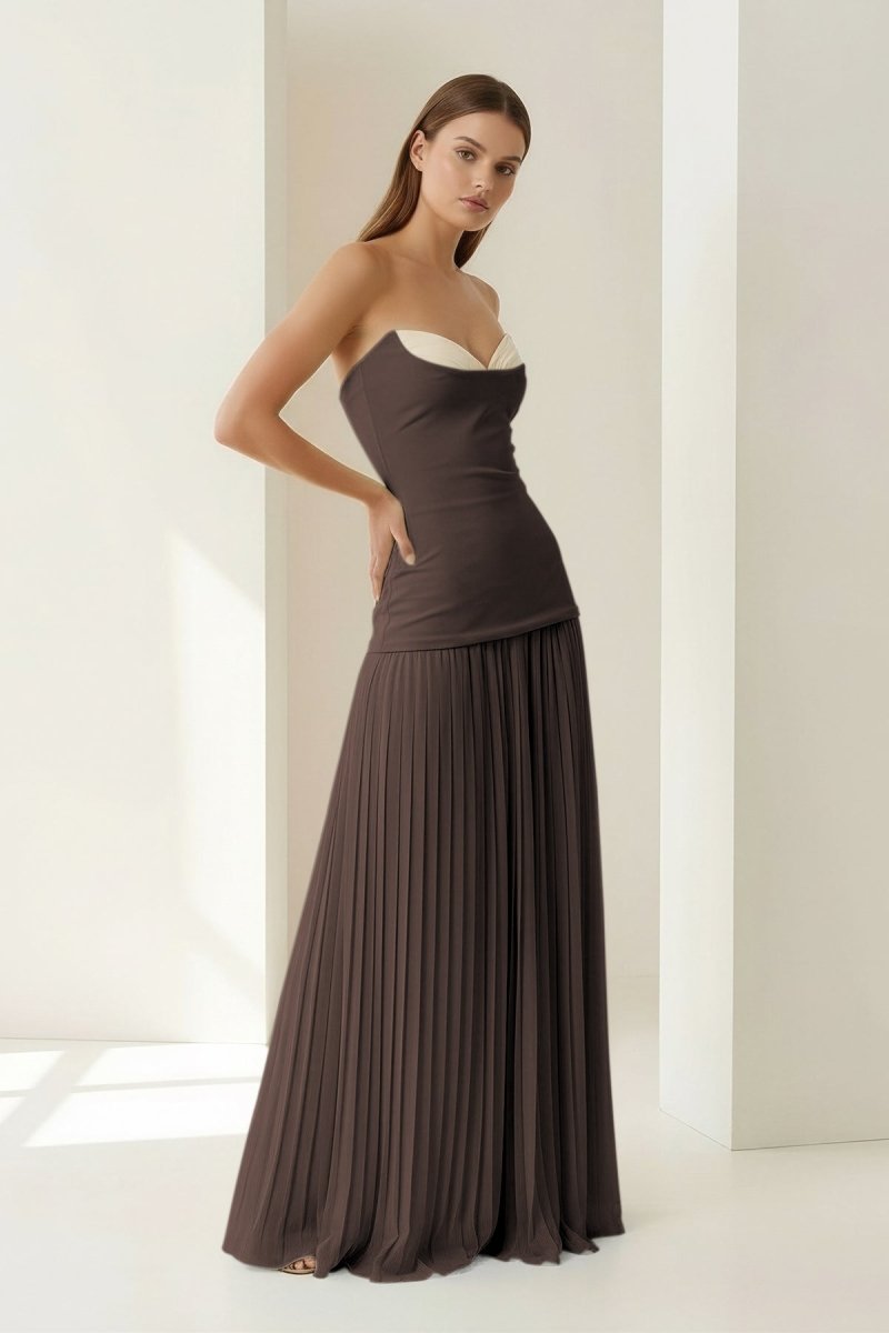 Blue Sweetheart Sheath Chiffon Pleated Long Wedding Guest Dress - Curvevia