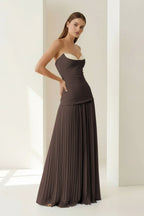 Blue Sweetheart Sheath Chiffon Pleated Long Wedding Guest Dress - Curvevia