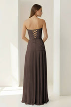 Blue Sweetheart Sheath Chiffon Pleated Long Wedding Guest Dress - Curvevia