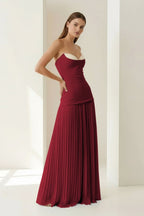 Blue Sweetheart Sheath Chiffon Pleated Long Wedding Guest Dress - Curvevia