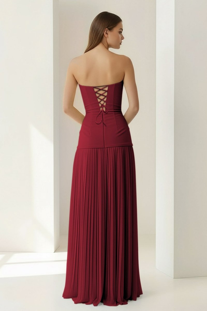 Blue Sweetheart Sheath Chiffon Pleated Long Wedding Guest Dress - Curvevia