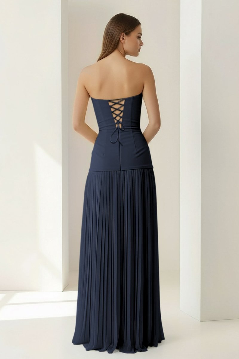 Blue Sweetheart Sheath Chiffon Pleated Long Wedding Guest Dress - Curvevia