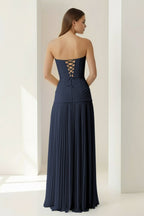 Blue Sweetheart Sheath Chiffon Pleated Long Wedding Guest Dress - Curvevia