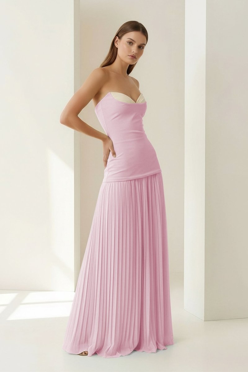 Blue Sweetheart Sheath Chiffon Pleated Long Wedding Guest Dress - Curvevia