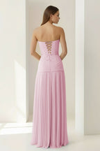 Blue Sweetheart Sheath Chiffon Pleated Long Wedding Guest Dress - Curvevia