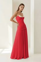 Blue Sweetheart Sheath Chiffon Pleated Long Wedding Guest Dress - Curvevia