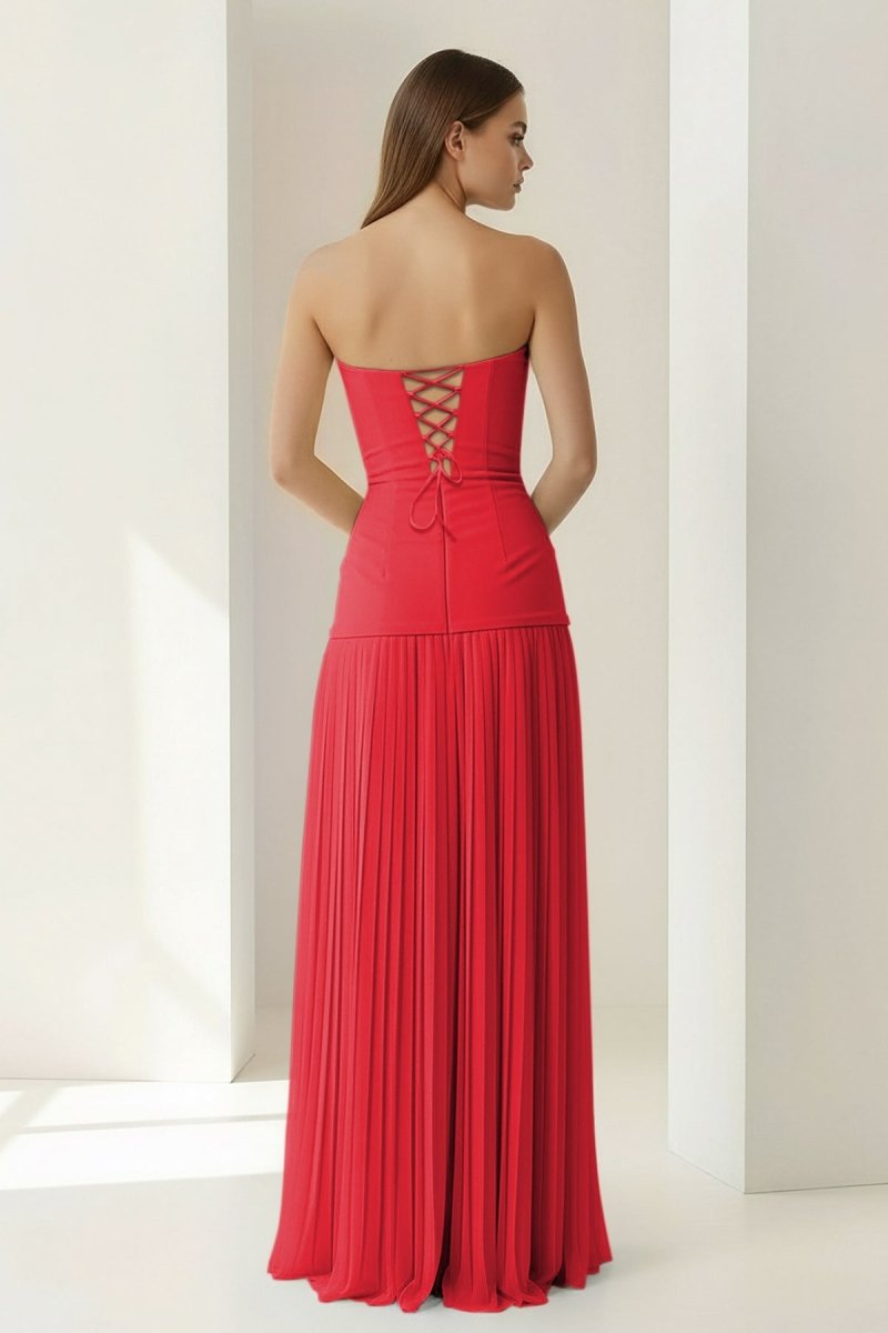 Blue Sweetheart Sheath Chiffon Pleated Long Wedding Guest Dress - Curvevia