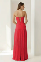 Blue Sweetheart Sheath Chiffon Pleated Long Wedding Guest Dress - Curvevia